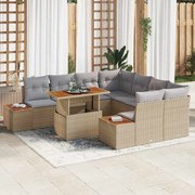 vidaXL Conjunto de Jantar de Jardim com 9 Peças, Almofadas Beiges e Acácia em Rattan Sintético.