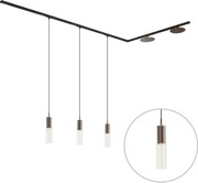 Sistema de calhas de iluminação moderno preto com 3 candeeiros suspensos e 2 candeeiros de teto bronze monofásico - Iconic Lloyd Pulley