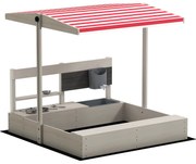 Outsunny Caixa de Areia de Madeira para Crianças com Teto Ajustável  Acessórios de Cozinha e Banco  114x110x110 cm Madeira