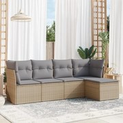 vidaXL 5 pcs conjunto de sofás p/ jardim com almofadões vime PE bege