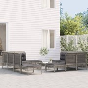 11 pcs conjunto lounge de jardim c/ almofadões vime PE cinzento