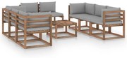 9 pcs conjunto lounge para jardim com almofadões cinzentos