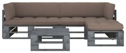 4 pcs conj. lounge paletes c/ almofadões pinho impregnado cinza