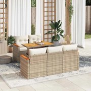 vidaXL 6 pcs conjunto sofás jardim com almofadões vime PE/acácia bege