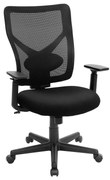 Cadeira de escritório de malha com encosto médio SONGMICS, cadeira ergonômica giratória com mecanismo de inclinação, acolchoada com mola interna, suporte lombar ajustável, apoios de braços, capacidade de carga de 120 kg, preta OBN36BK
