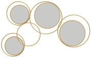 HOMCOM Espelho Decorativo de Parede em Metal 3D Decoração de Parede Metálica com 4 Espelhos Redondos para Corredor 110x68 cm Dourado