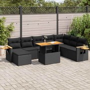 vidaXL 9 pcs conjunto sofás p/ jardim almofadões vime PE/acácia preto