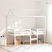 vidaXL Cama alta com telhado 75x190 cm pinho maciço branco
