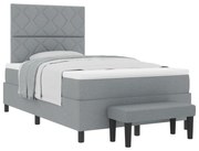 Cama Box Spring com Colchão e Banco Cinza Claro 120x190 cm Tecido