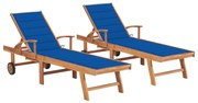 vidaXL Espreguiçadeiras 2 pcs com almofadão azul real teca maciça