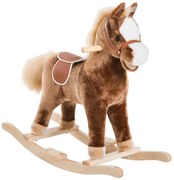 HOMCOM Cavalo de Brincar para crianças +3 anos com Pegas Estrutura Metálica e Base em Madeira Carga 40 kg 74x33x62 cm Castanho