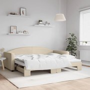vidaXL Sofá-cama com gavetão 90x200 cm tecido cor creme
