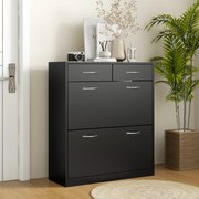 Sapateira Estreita com 2 Compartimentos e 2 Gavetas para 12 Pares de Sapatos 80x30x91,5 cm Preto