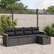 vidaXL 5 pcs conjunto sofás de jardim com almofadões vime PE preto