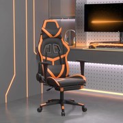 Cadeira gaming c/ apoio p/ pés couro artificial preto e laranja