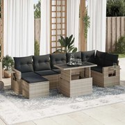 vidaXL 8 pcs conj. sofás jardim c/ almofadões vime PE cinzento-claro