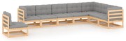 8 pcs conjunto lounge de jardim c/ almofadões pinho maciço