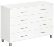 HOMCOM Cómoda Quarto com 4 Gavetas Cómoda de Dormitório Branco Moderno para Sala de Estar Entrada Corredor 112x38,2x81cm | Aosom Portugal