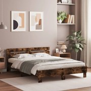 vidaXL Estrutura cama c/ cabeceira/luzes LED 140x190cm carvalho fumado
