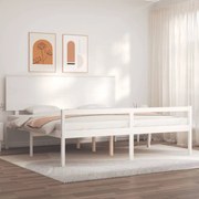 Estrutura de cama com cabeceira 200x200cm madeira maciça branco