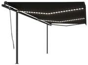 vidaXL Toldo automático com LED e sensor de vento 6x3 m antracite