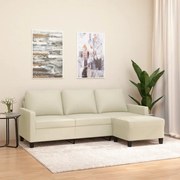 vidaXL Sofá 3 lugares c/ apoio pés 180 cm couro artificial cor creme