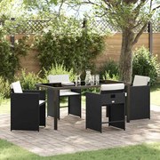 vidaXL Conjunto de Jantar de Jardim de 5 Peças com Almofadas Preto Rattan Poliéster