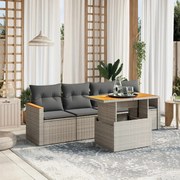 vidaXL 5 pcs conjunto sofás de jardim c/ almofadões vime PE cinzento