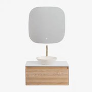 Conjunto De Móvel De Casa De Banho Suspenso Em Madeira De Freixo Tedrik Castanho Fresno & Cimento Redondo Branco Ø40 Cm Zavion & Quadrado - Sklum