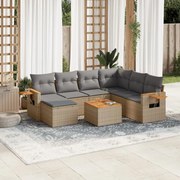 vidaXL 8 pcs conjunto de sofás p/ jardim com almofadões vime PE bege