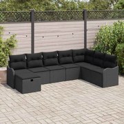vidaXL Conjunto de Sofá de Jardim com 8 Peças e Almofadas de Rattan Preto em Poliéster