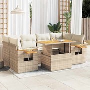 vidaXL 7 pcs conjunto sofás jardim com almofadões vime PE/acácia bege