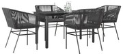 vidaXL Conjunto de jantar jardim 5 peças almofadas vidro vime PE preto