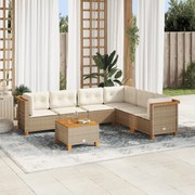 vidaXL 7 pcs conjunto de sofás p/ jardim com almofadões vime PE bege