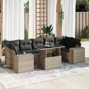 vidaXL 8 pcs conjunto sofás de jardim c/ almofadões vime PE cinzento