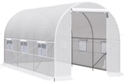 Outsunny Estufa Tipo Túnel 400x200x200cm Estufa de Jardim com Portas Enroláveis e 6 Janelas Cobertura de PE 140 g/m² Estrutura de Metal para Cultivo de Plantas Verduras Branco