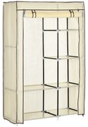 HOMCOM Roupeiro de Tecido Dobrável com 6 Prateleiras e 1 Barra de Pendurar para Dormitório Vestidor 103x43x162,5cm Creme | Aosom Portugal