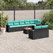 vidaXL 9 pcs conjunto de sofás p/ jardim c/ almofadões vime PE preto