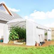 Estufa Túnel 6x3x2 m com 3 Portas Enroláveis, 6 Janelas com Rede e Estrutura de Aço Galvanizado Branco