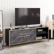 Móvel TV SIENA, bilaminado mármore preto com metal dourado, 160 cms