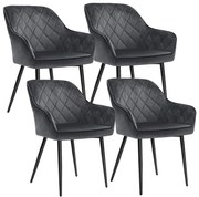 SONGMICS LDC088G01-4 Conjunto de 4 cadeiras estofadas com braços Largura do assento 49 cm Pernas de metal Capa de veludo Suporta até 110 kg para sala de estar Quarto Cinza