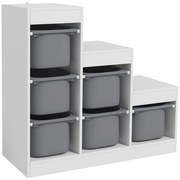 Aiyaplay Móvel de Armazenamento para Brinquedos Das Crianças 6 Recipientes Removíveis 3 Níveis de Armazenamento 96x38,5x90 cm Cinza | Aosom Portugal