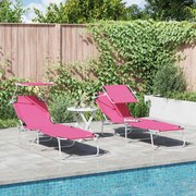 vidaXL Conjunto de 2 espreguiçadeiras dobráveis com toldo rosa em tecido Oxford