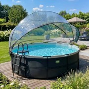 Piscina redonda Black Leather ø427x122cm com bomba de filtro de areia e cobertura cúpula - preta