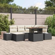 vidaXL Conjunto de Jantar de Jardim com 7 Peças e Almofadas em Rattan Sintético Preto