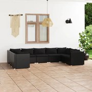 vidaXL 9 pcs conjunto lounge de jardim c/ almofadões vime PE preto
