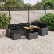 vidaXL 8 pcs conjunto sofás de jardim com almofadões vime PE preto