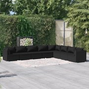 8 pcs conjunto lounge de jardim c/ almofadões vime PE preto