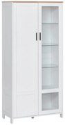 HOMCOM Armário de Cozinha com Porta de Vidro Prateleiras Ajustáveis e Pés Elevados 76x36x160 cm Branco