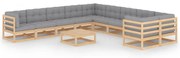 11 pcs conjunto lounge de jardim c/ almofadões pinho maciço